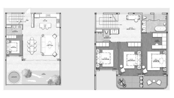 Планировка таунхауса 4 спальни в ЖК Ayana Heights Seaview Residence № 11015 (2D)